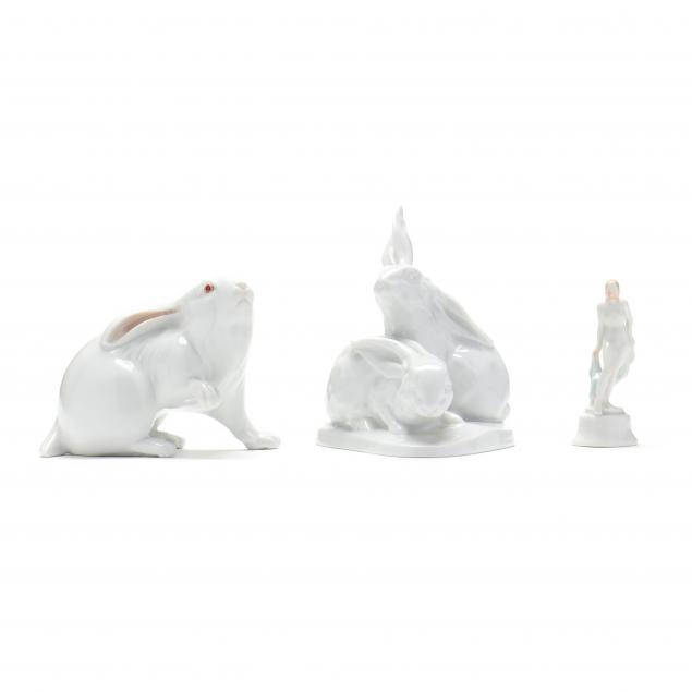 THREE NATURAL HEREND PORCELAIN FIGURINES