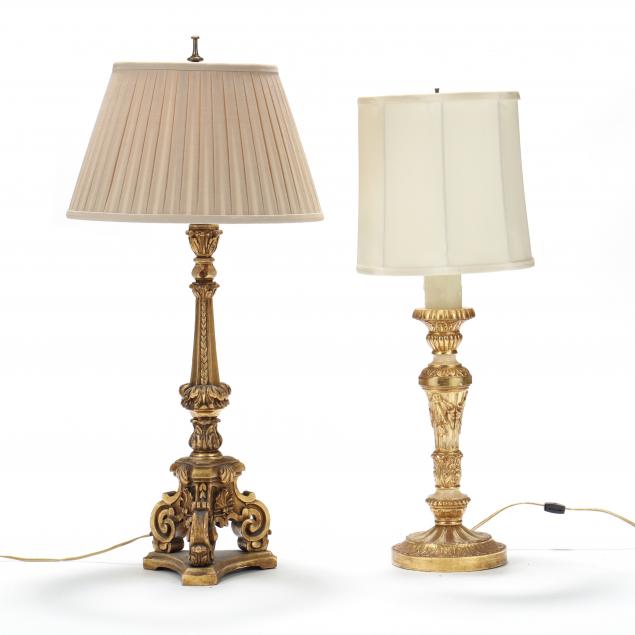 TWO CARVED GILTWOOD TABLE LAMPS 346e17