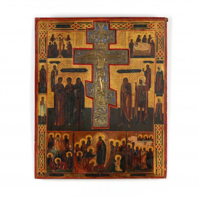 BYZANTINE ICON WITH INSET ENAMELED