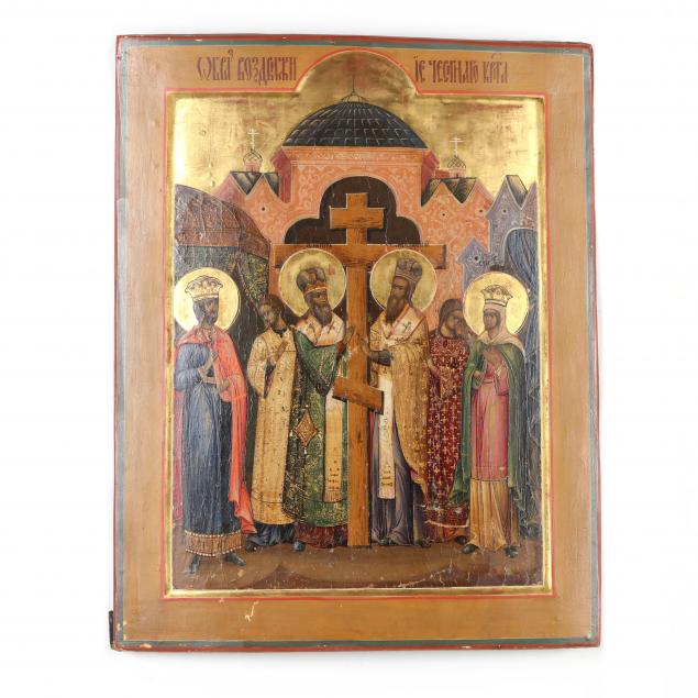 AN ANTIQUE BYZANTINE ICON, THE EXALTATION