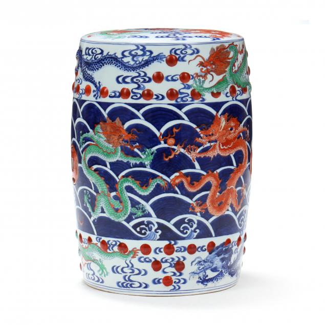 A CHINESE PORCELAIN GARDEN STOOL WITH