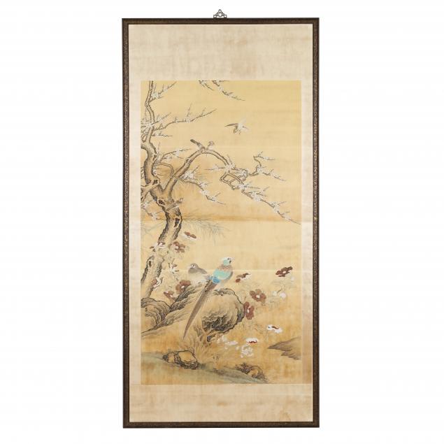 A LARGE CHINESE PAINTING WITH PHEASANTS