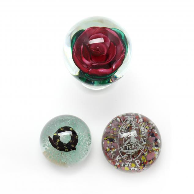 THREE FIGURAL GLASS PAPERWEIGHTS
