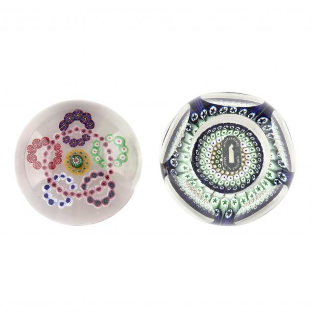 TWO FINE MILLEFIORI GLASS PAPERWEIGHTS