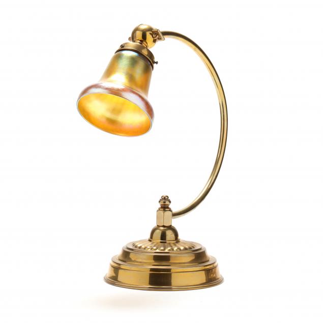 BRASS DESK LAMP WITH ART GLASS