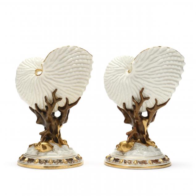  A PAIR OF ROYAL WORCESTER NAUTILUS