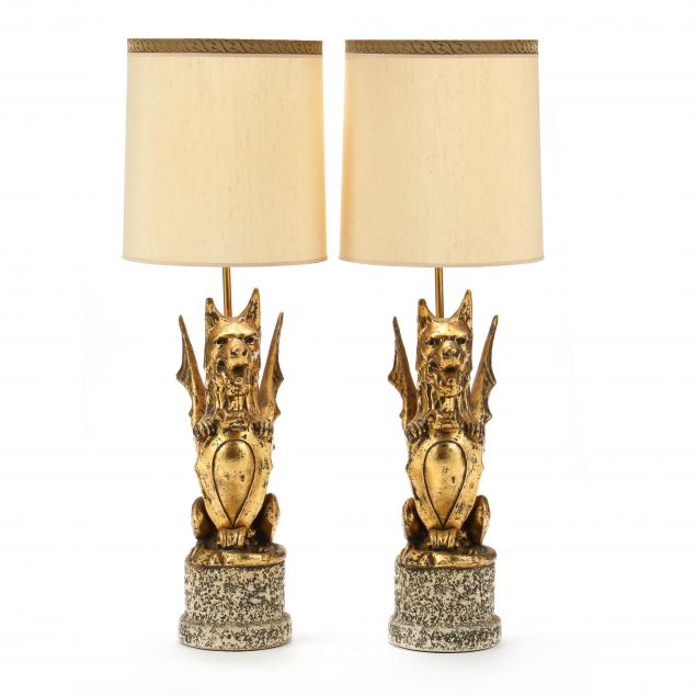 PAIR OF LARGE GILT WINGED GRIFFIN