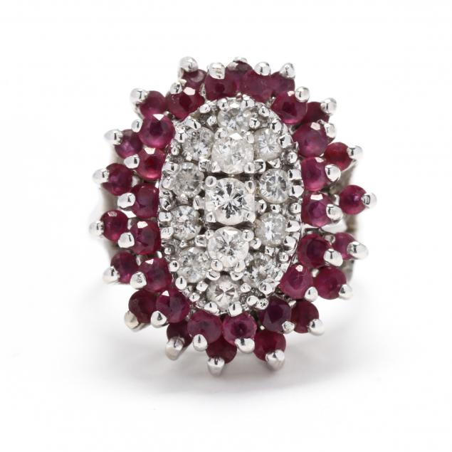 14KT WHITE GOLD, DIAMOND AND RUBY