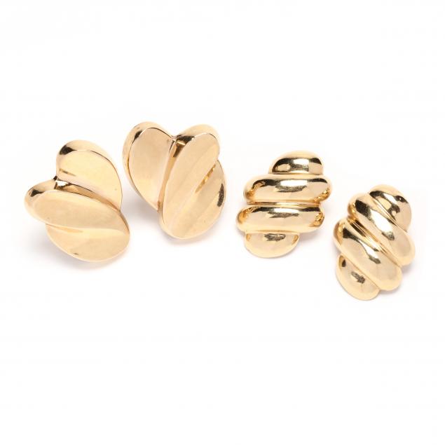 TWO PAIRS OF GOLD EARRINGS To include: