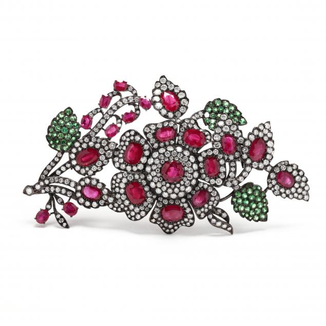 RUBY TSAVORITE AND DIAMOND FLORAL 3470db