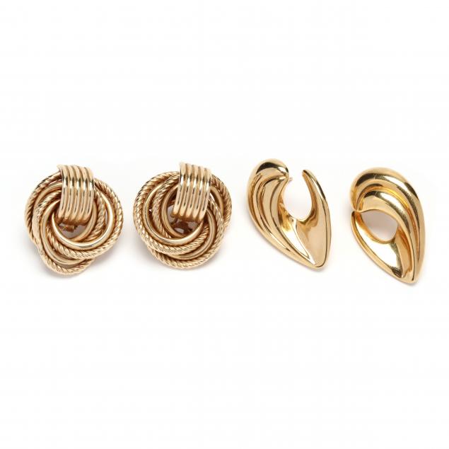TWO PAIRS OF GOLD EARRINGS To include  3470fa