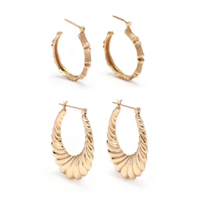 TWO PAIRS OF GOLD EARRINGS To include  3470f9