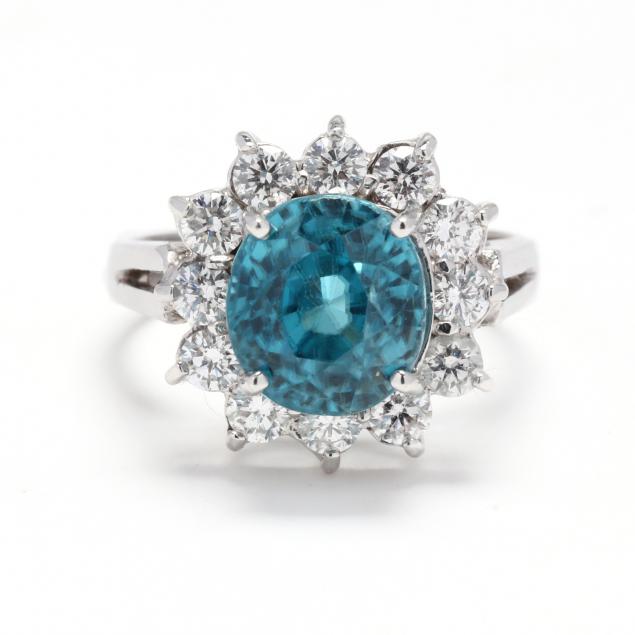 WHITE GOLD, BLUE ZIRCON, AND DIAMOND