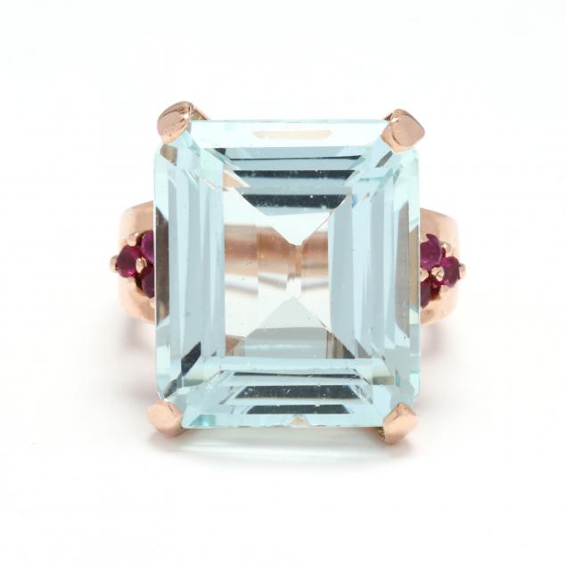 GOLD AQUAMARINE AND RUBY RING 34710a