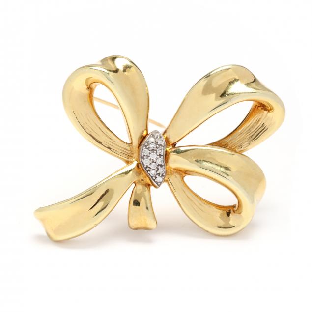 GOLD AND DIAMOND BOW MOTIF BROOCH 347138