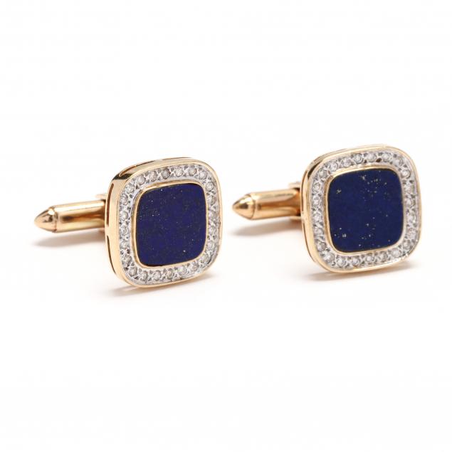 GOLD LAPIS AND DIAMOND CUFFLINKS 34713e