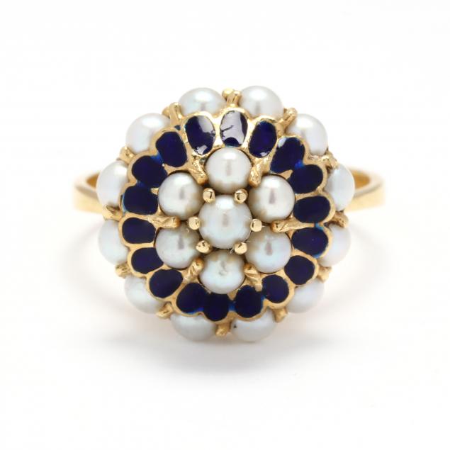 GOLD PEARL AND ENAMEL RING Designed 347153