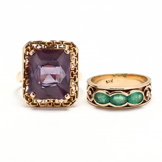 TWO GOLD AND GEM-SET RINGS The