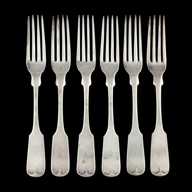 SIX AMERICAN COIN SILVER FORKS,