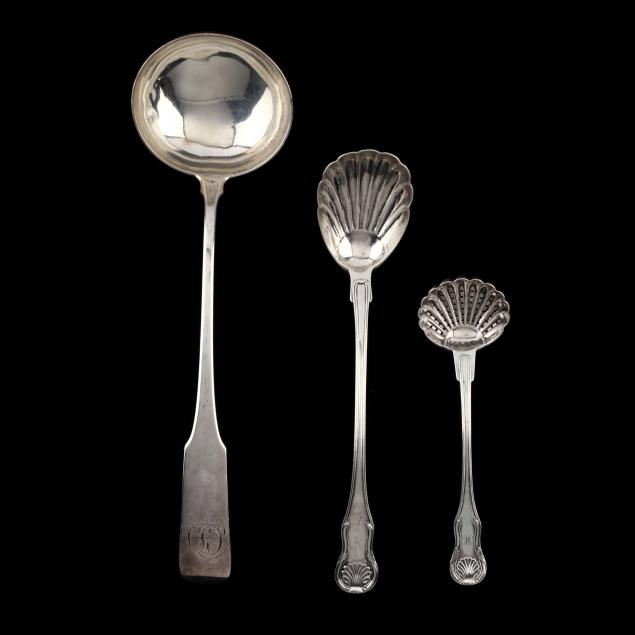THREE EARLY BALTIMORE SERVING LADLES  3471d4