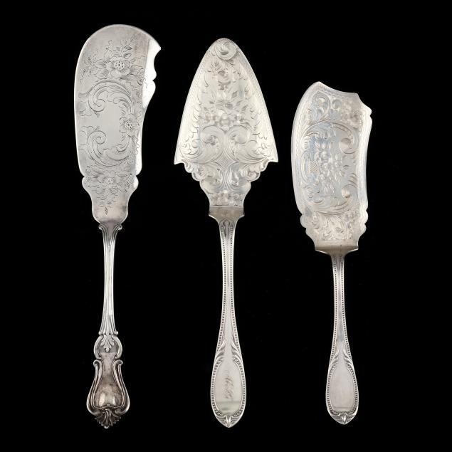 THREE AMERICAN COIN SILVER SERVERS