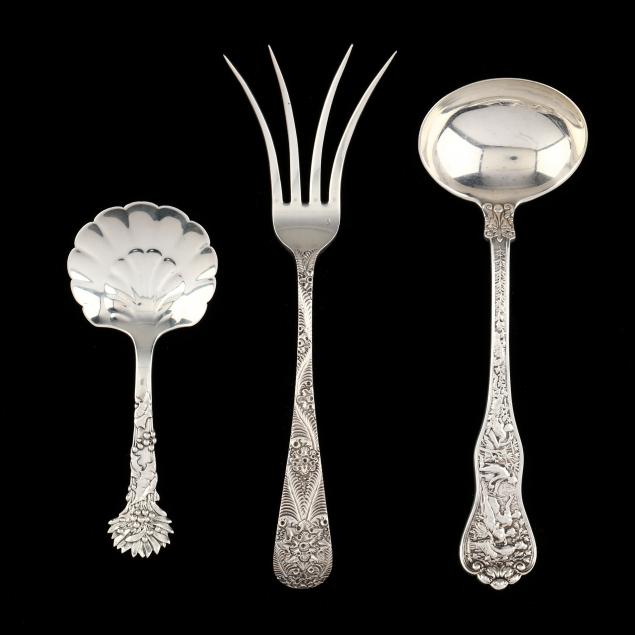 THREE ANTIQUE STERLING SILVER SERVERS