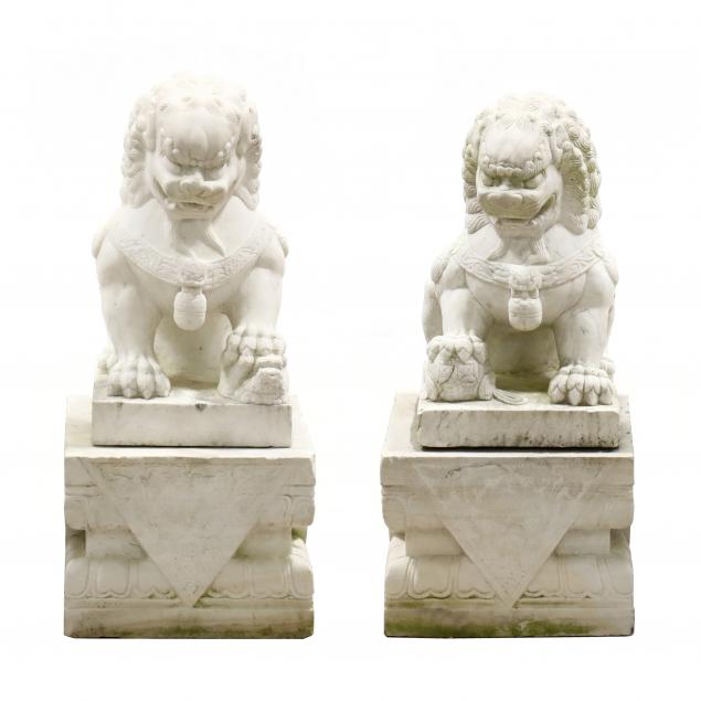 A PAIR OF LARGE CHINESE MARBLE FOO LIONS