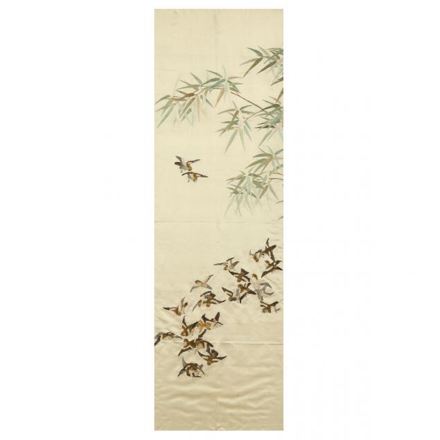 AN ASIAN SILK EMBROIDERY PANEL WITH