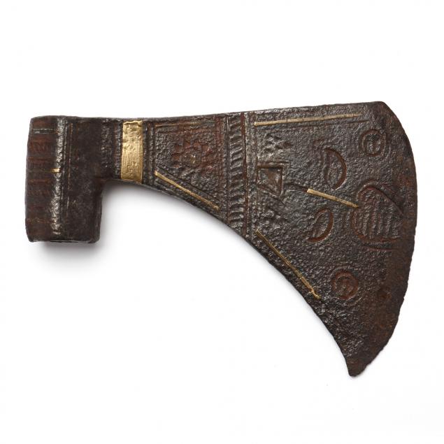 EURASIAN IRON AXE HEAD WITH GOLD INLAYS