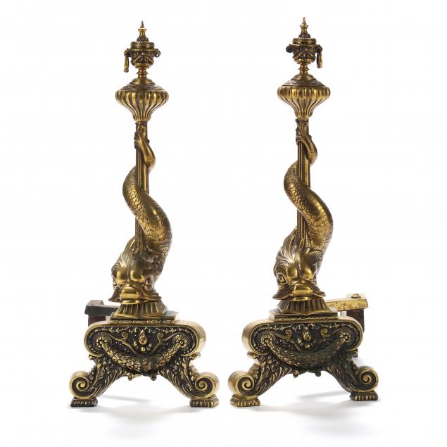 PAIR OF FINELY CAST BRASS DOLPHIN