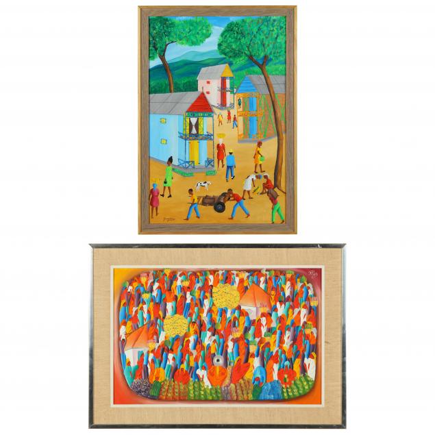 TWO VINTAGE HAITIAN SCHOOL PAINTINGS 3474c0