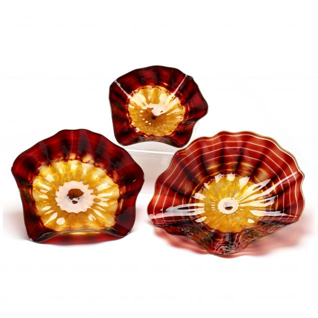 AFTER CHIHULY THREE GLASS BOWLS 3474d8