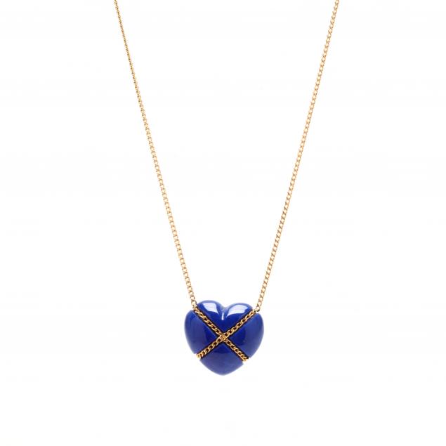 GOLD AND LAPIS LAZULI HEART NECKLACE,