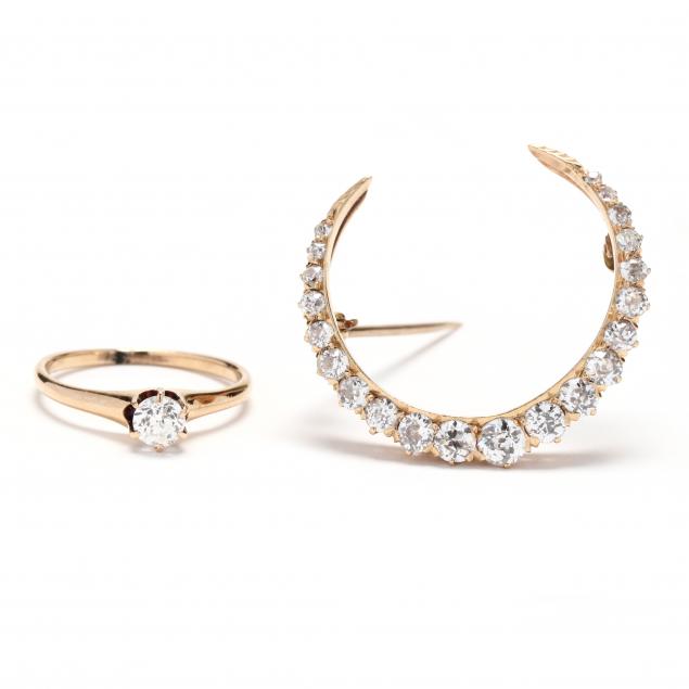 TWO ANTIQUE GOLD AND DIAMOND JEWELRY 347618