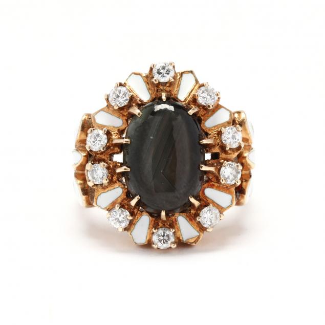 GOLD, BLACK STAR SAPPHIRE, DIAMOND,