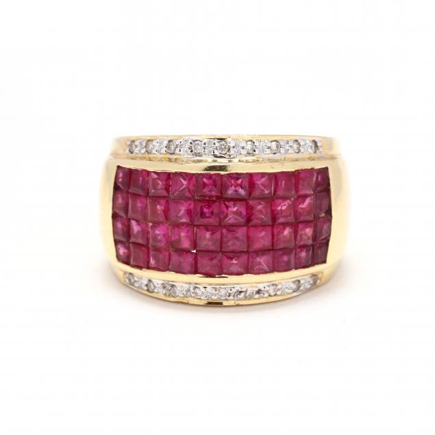 GOLD RUBY AND DIAMOND BAND Wide 34761e