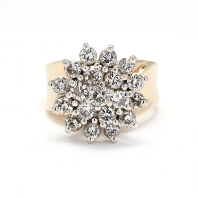 GOLD AND DIAMOND CLUSTER RING Wide