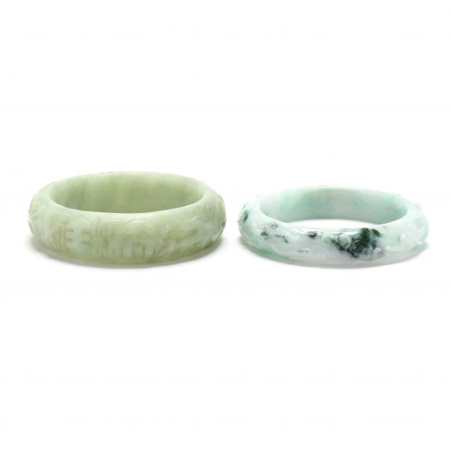 TWO CARVED JADE BANGLES To include  347633