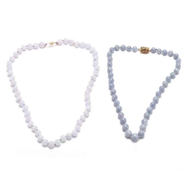 TWO LAVENDER JADE BEAD NECKLACES 34763d