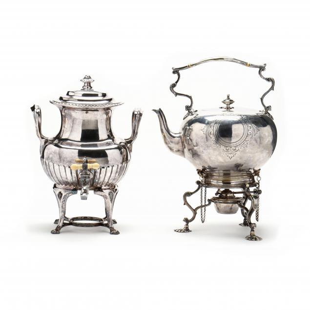 TWO SILVERPLATE HOT WATER KETTLES The