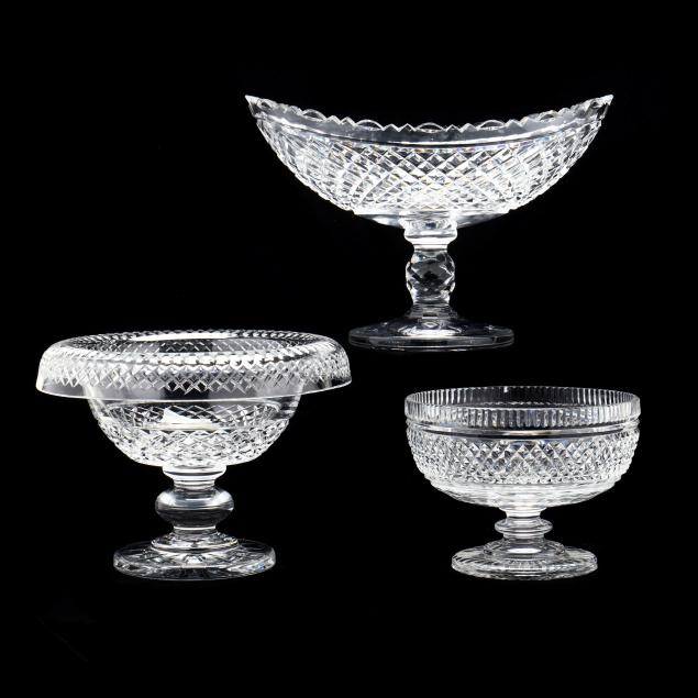 WATERFORD, THREE CRYSTAL PEDESTAL BOWLS