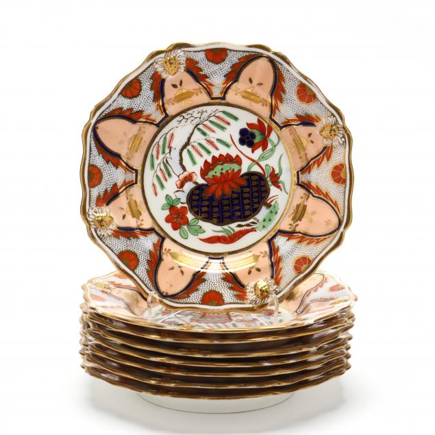 EIGHT ENGLISH IMARI DESSERT PLATES 19th