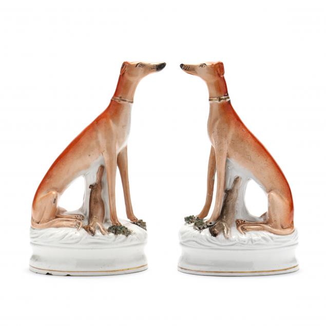 PAIR OF ANTIQUE STAFFORDSHIRE WHIPPETS 34792f