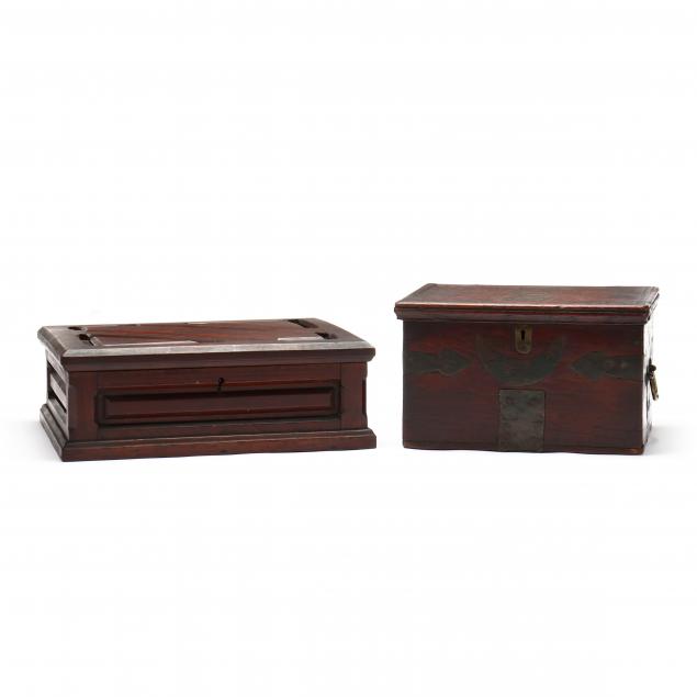 TWO ANTIQUE WALNUT LOCK BOXES 19th 347960