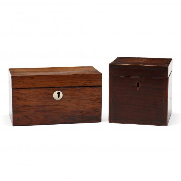 TWO ENGLISH MAHOGANY TEA CADDIES