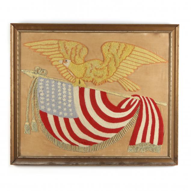 FRAMED PATRIOTIC NEEDLEWORK First half