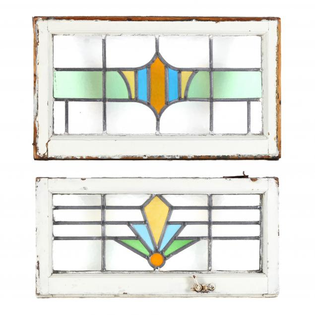 TWO SMALL VINTAGE ENGLISH STAINED GLASS