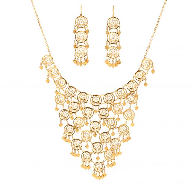HIGH KARAT GOLD NECKLACE AND EARRINGS