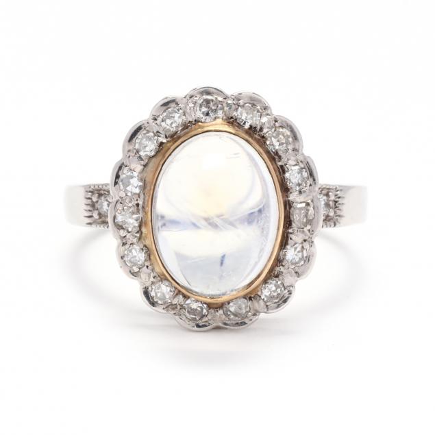 WHITE GOLD, MOONSTONE, AND DIAMOND