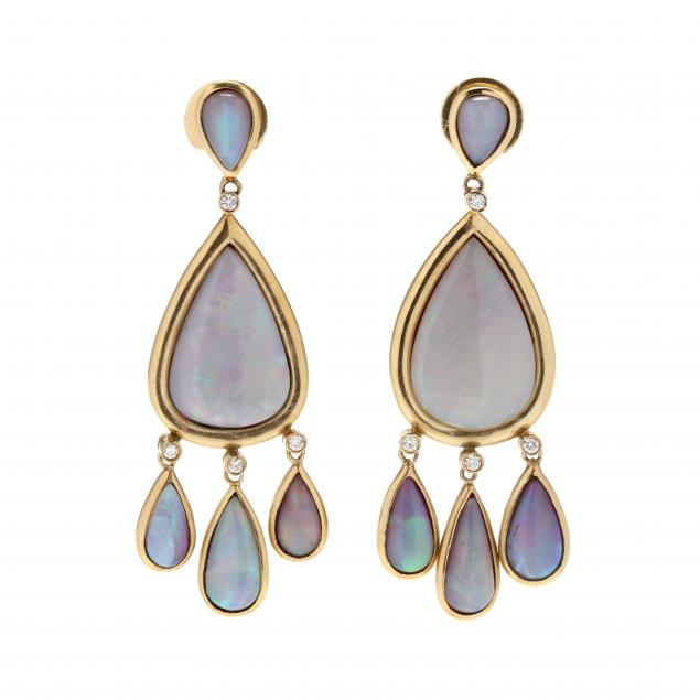 PAIR OF GOLD, OPAL, AND DIAMOND